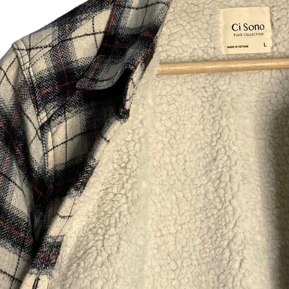 Ci Cono Plaid Flannel Sherpa Shacket Jacket Womens L Gorpcore Cabincore Cozycore - Picture 5 of 11